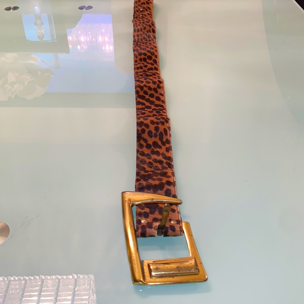 Bloomingdale’s 75/30 Pony Hair Belt Leather Cheetah Pattern